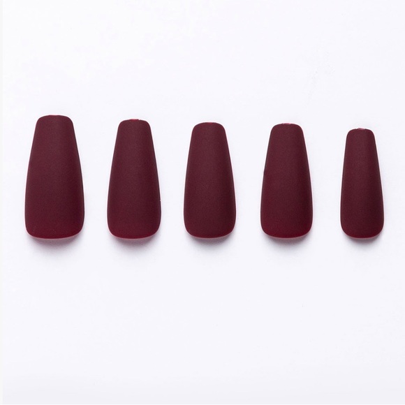 2/$15! Matte Burgundy Coffin Artificial Nails NIB - Picture 2 of 4